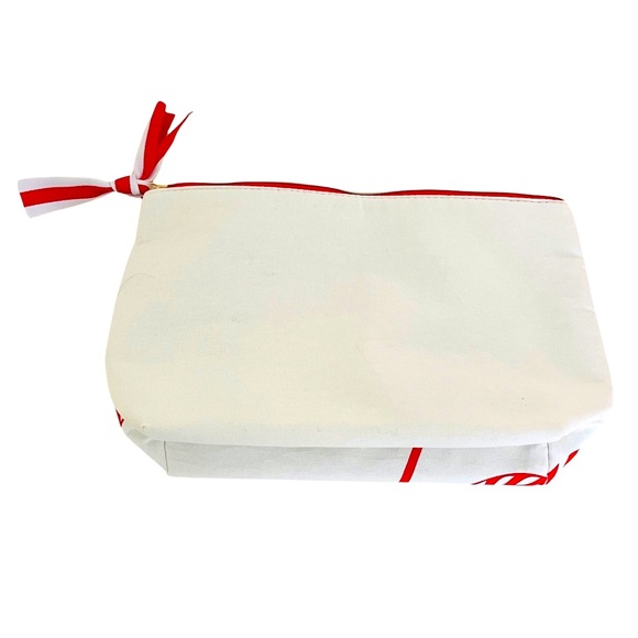 NEW Clarins Cosmetic Bag w/ Striped Candy Design, Red Interior, Zipper Pull … - Picture 4 of 5